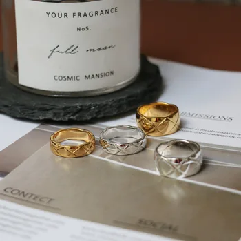 

Chunky Wide Stacking Ring Statement Gold Silver Color Rhombus Circle Ring Stainless Steel Jewelry Woman Men 7mm 10mm