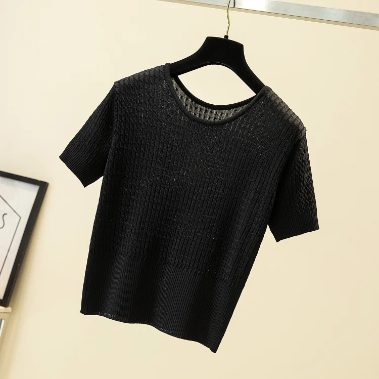 Mulheres Fina Malha Pulôver Coreano O-pescoço Malhas Moda Manga Curta Camisola Proteção Solar Verão Ropa Mujer 2021 10 High Quality Moda Feminina
