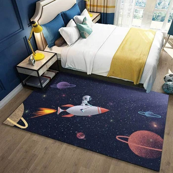 

Universe Spaceman Children Cartoon Carpet Spaceship Living Room Bedroom Bedside Kids Play Rugs Table Rugs Non-slip Mat tapetes