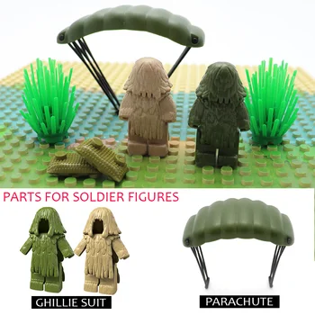 

6PCS Plastic Ghillie Suit Parachute PUBG Accessories Military SWAT Soldier Weapon Gun Building Blocks Compatible Army Bricks Toy