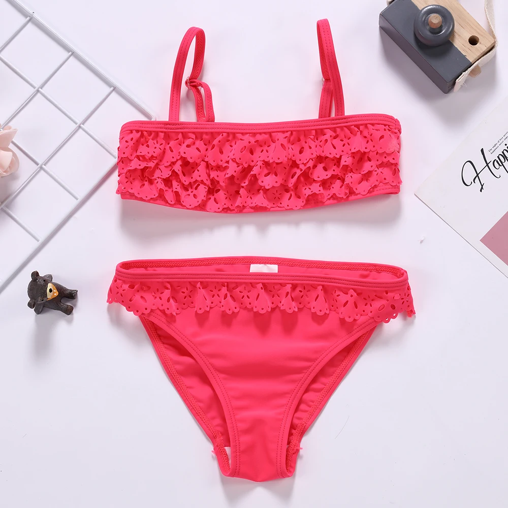 

5~14Years Girls Swimwear 2019 new Girls swimsuit Falbala Style two-Pieces Children Girls Tankini Suits Kids Bikini Sets-jx27