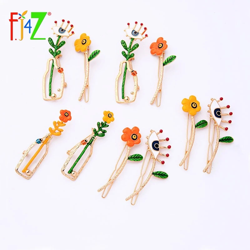 F.J4Z Hot Fashion Hair Clips for Women Designer Enamel Eye Flower Hairgrips Ins Girls Hair Jewelry Accessories Palillos del pelo