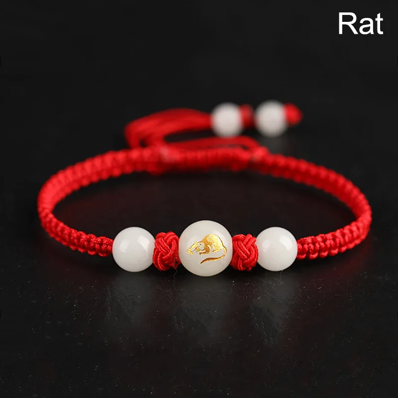 Bracelet Jewelry Chinese Zodiac Animals Bracelet Unisex Handmade Braided Red String Bring Lucky Luminous Stone Adjustable Size Bracelet Gifts