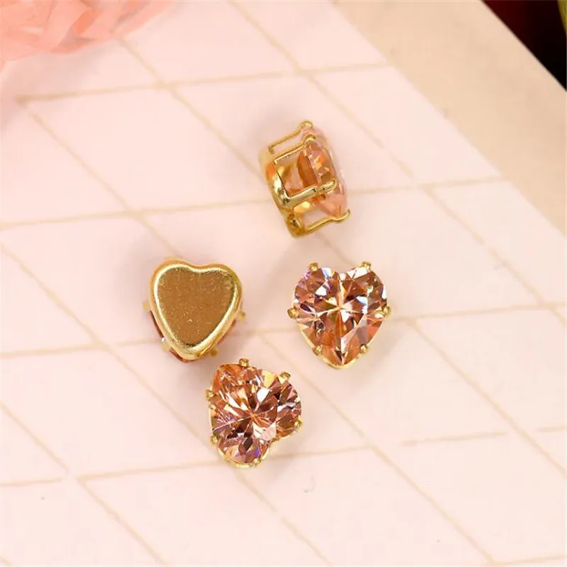 flatback sew on heart shape claw zircon crystal glass rhinestones pendant wedding dress Garments crafts DIY accessories FH73