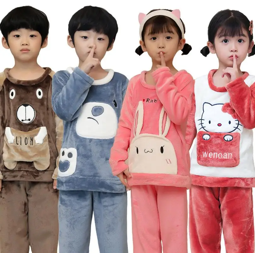 Зимние Детские флисовые пижамы; теплая фланелевая одежда для сна для девочек и мальчиков; детские пижамы из кораллового флиса; домашняя одежда; пижамные комплекты