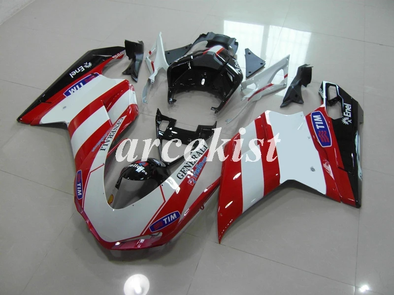 Литьевая Форма ABS мотоцикл обтекатели комплект подходит для DUCATI 848 evo 1098 1198 1098 S 2007-2011 Кузов Набор красный белый Тим
