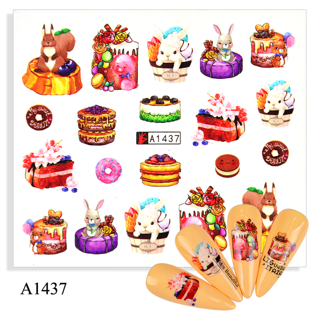 Sheet Nail Sticker Ice Creams Animal Fruit Cup Cake Water Decal Accessories Summer Designs Manicure Nail Art Transfer Sticker