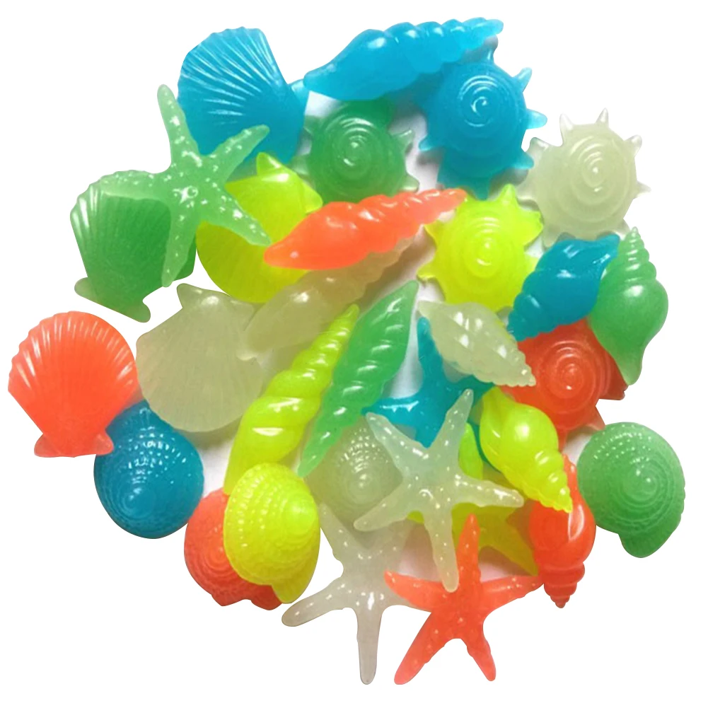 50pcs/set Garden Aquarium Luminous Outdoor Fish Tank Pebbles Shell Shaped Colorful Conch Decorative Landscape Glowing Stones