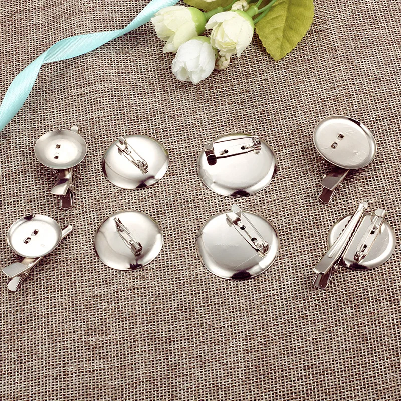 30pcs/lot Brooch Cabochon Hair Clip Base Tray Fit 20mm 25mm 30mm 35mm Round Glass Cameos Hairclip Blank Hairpin Settings Jewelry