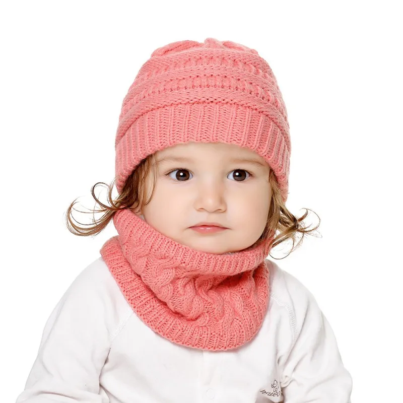 

2PCS Toddler Baby Children Knit Hat Scarf Winter Warm Cap with Circle Loop Scarf Neckerchief Girls Boys Hat for Kids