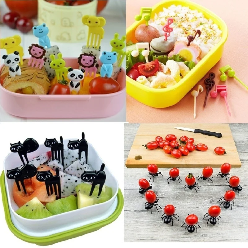 Bento-Juego de ganchillos de plástico con forma de nota Musical, para comida, fruta, tenedor, para fiesta, pastel, postre, novedad