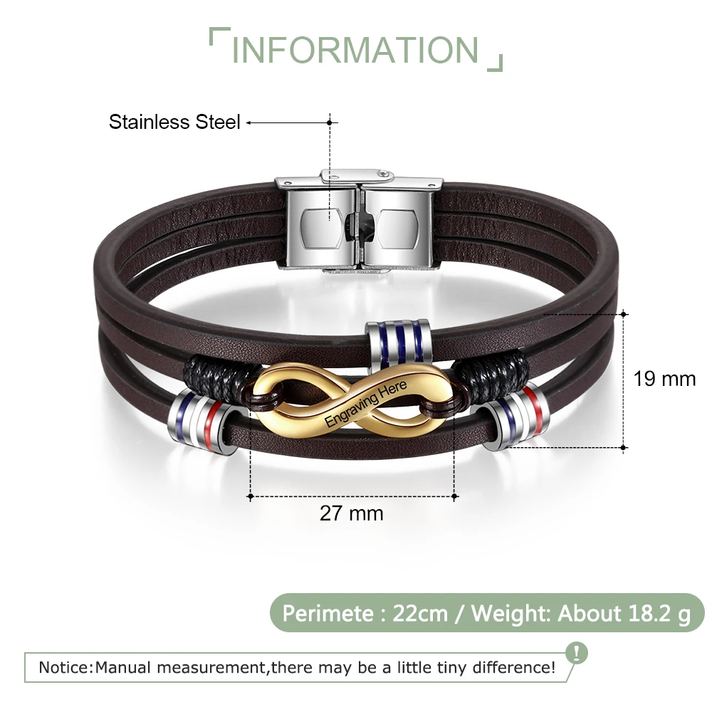 com 3 camadas, bracelete para homens, com gravação com nome do infinito