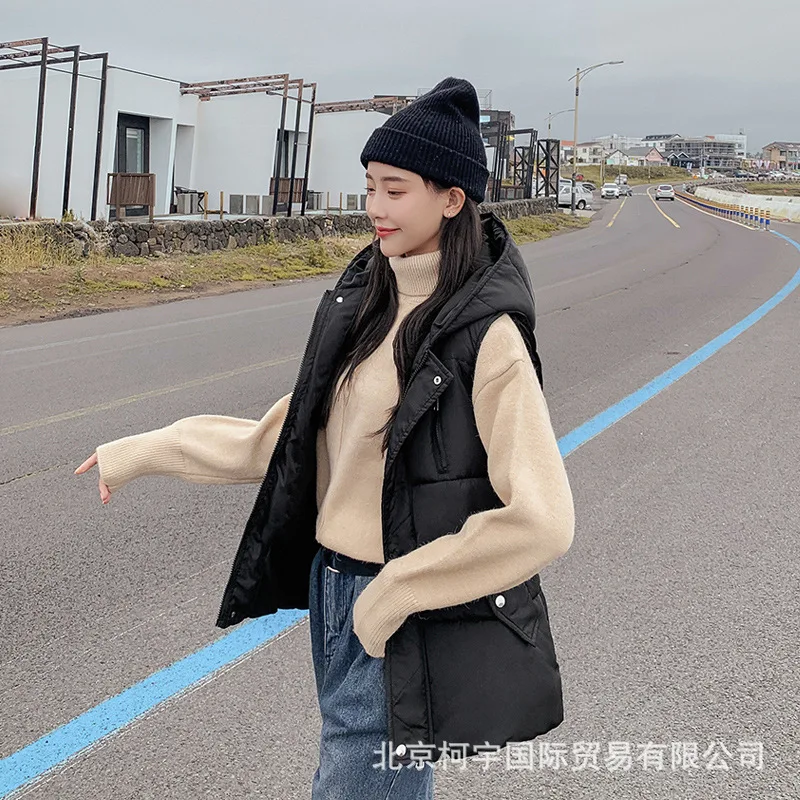 

New Style Autumn And Winter Vest Korean-style Versatile Solid Color Cotton Vest Female Short off Season Students Waistcoat Hoode