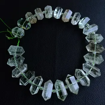 

Natural Green Amethyst Prasiolite Faceted Double Terminated Pointed 16" Strand