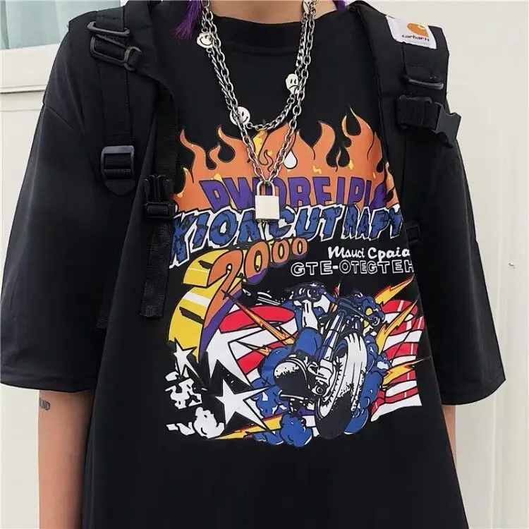 Punk Dark Grunge Streetwear Ladies gothic Top Tshirts Harajuku Clothes y2k Summer Goth Female Tee Aesthetic Loose Women T-shirt