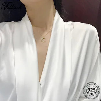 

Filluck Genuine 925 Sterling Silver Shiny Moon Pendant Necklace AAAAA Zircon For Women Jewelry Silver Fine Jewelry Pendant Neckl