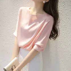 Blusas femininas cetim moda coreana, camisa e blusa feminina escritório plus size xxxl