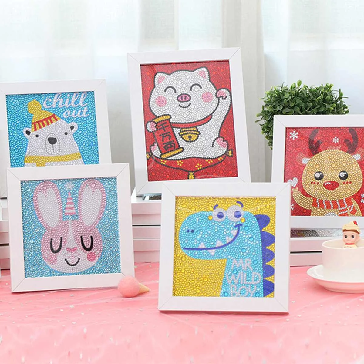 5D алмазная живопись с рамкой Diy мультяшная девочка полный набор для вышивки крестиком холст алмазные Стразы подарки для детей 15*15 см