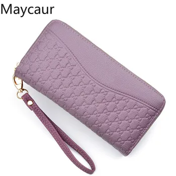 

Maycaur Double Zipper Bow Imprint Long Women Wallets Classic Solid Color Rectangle Soft PU Leather Wallet Fashion Storage Purses