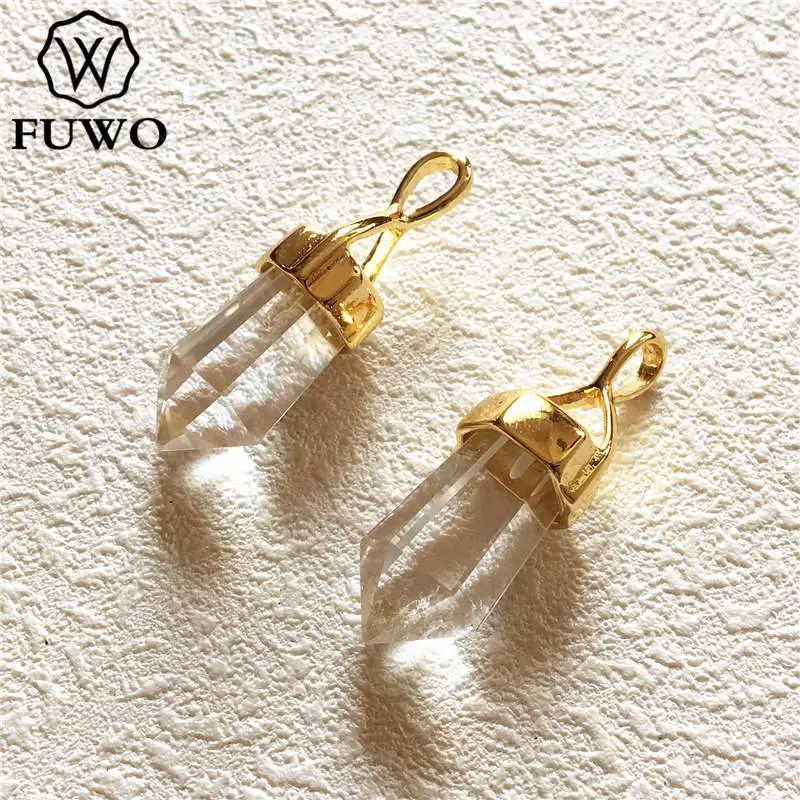 Оптовая продажа FUWO необработанный Кристальный кварц в форме пули с подвеской