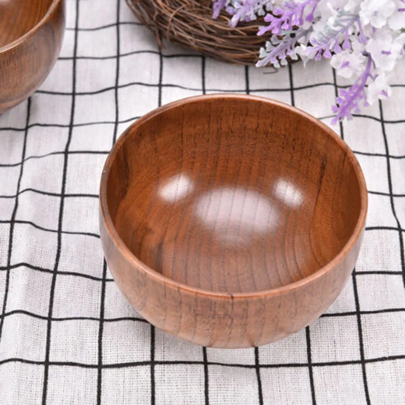 Natural Durable Wooden Bowl Soup/Salad/Fruit Rice Bowls Natural Wood Tableware