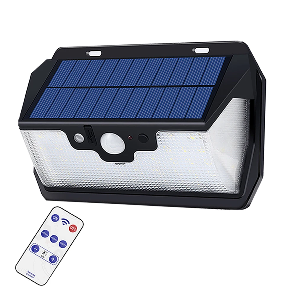 

55 Led-Solar-Garden-Wall-Light Remote-Control USB Rechargeable Three-Modes Outdoor 3 side Lighting