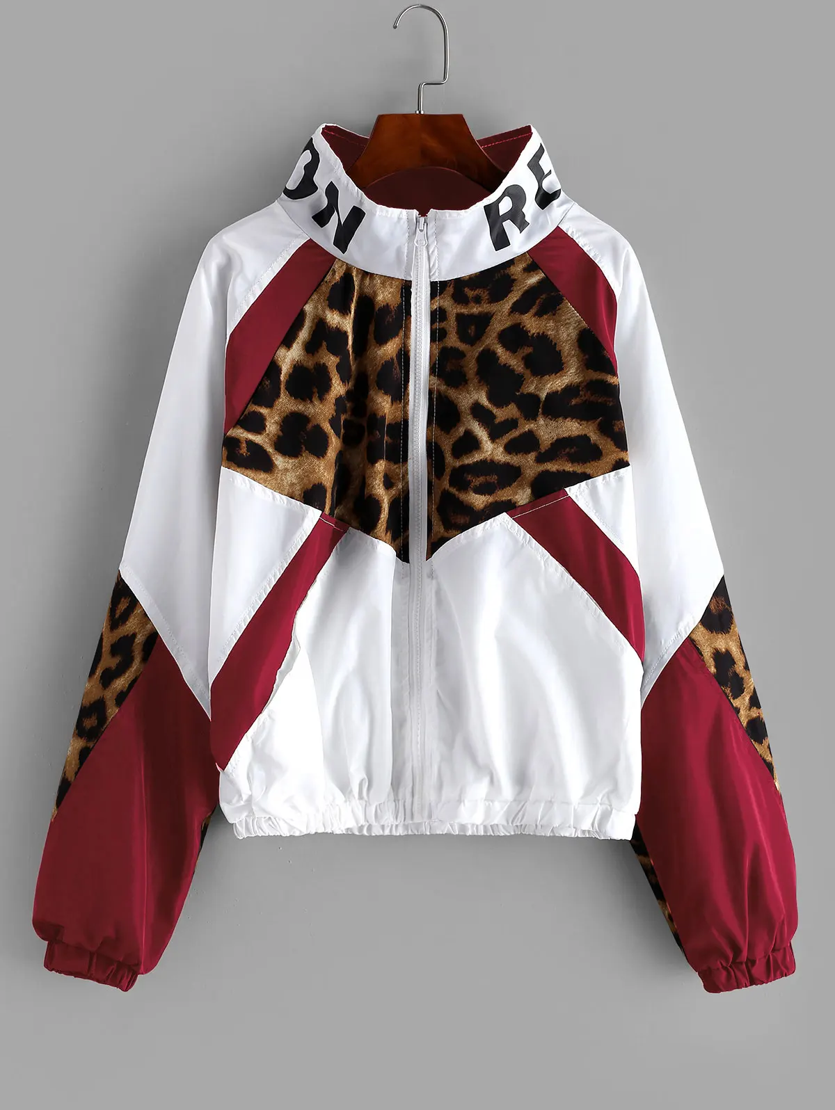amazing  ZAFUL Leopard Jacket Women Zip Front Leopard Colorblock Windbreaker Jacket High Neck Outwear Street