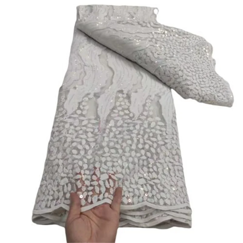 White Nigerian Mesh Net Lace Fabric African Sequins High Quality French Tulle Yellow with | Дом и сад