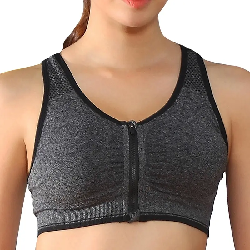 Sujetador deportivo con Push-Up y cremallera para mujer, ropa interior transpirable a prueba de golpes para gimnasio, Fitness, atletismo, correr, Yoga, Tops deportivos Bh