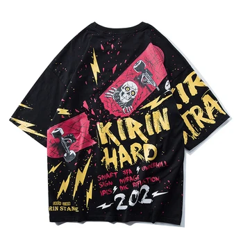 

Skull Graffiti Tee Oversized Tshirts Unisex Short Sleeve Loose Style Retro Streetwear Summer Couple Tops tees camisetas hombre