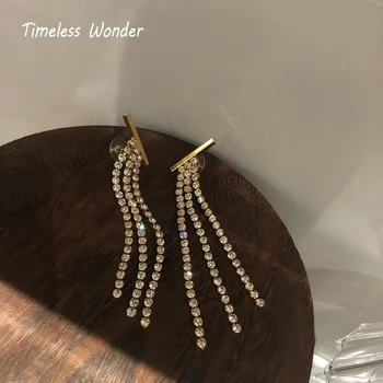 

Timeless Wonder Crystal Zirconia Tassel Dangle Earrings Women Fancy Jewelry Punk Party Gothic Designer Boho Ins Top Trendy 8314