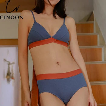 

CINOON High-end Splicing Romantic Bra Set Women Fashion Stripes Underwear Set Japan Style Hot Sale Push Up Bra and Panties Set