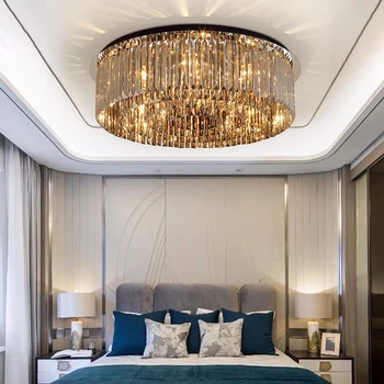 

Modern Round Crystal Ceiling Chandelier Lighting Living Room Smoky Gray Cristal Lustre For Bedroom Luxury led hanging Lamps