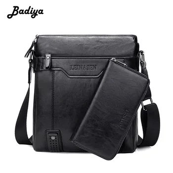 

Mens Shoulder Bag Vertical Section Business PU Leather Large Capacity Crossbody Bag Phone Coin Card Purse Male Messenger Bag