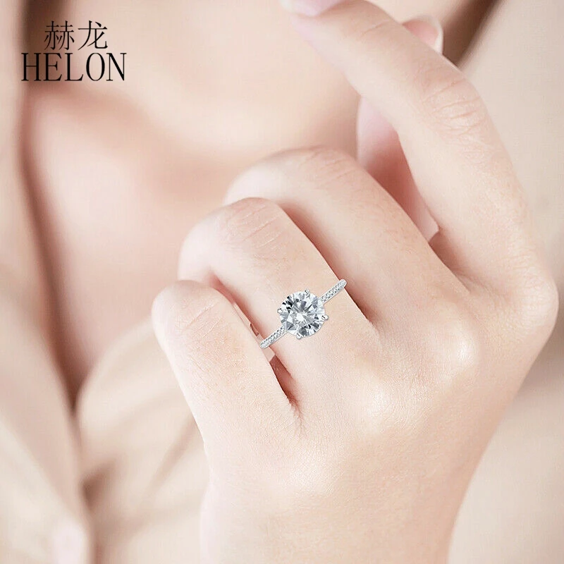 HELON 2ct Moissanite кольцо Твердое 14K белое золото круглый VVS/GH Выращенный в лаборатории Муассанит алмазные свадебные украшения для помолвки кольцо