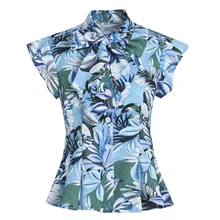 French Elegant Hepburn Style Shirt Vintage Retro Butterfly Sleeve Tops Printed Slim Fit Bow Summer Women 2021 Y2K Shirts