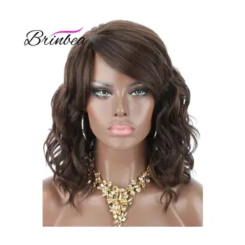 

Brinbea 12 Inches Wigs for Women Short Curly Wavy Synthetic Wigs with Bangs Side Parting Natural Lightweight Heat Resistant Wigs