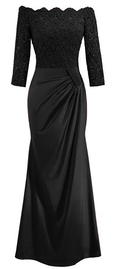SERMENT осень и зима новое Европейское и американское одноцветное вечернее платье длинная юбка из шифона платье вечернее платье - Цвет: Черный