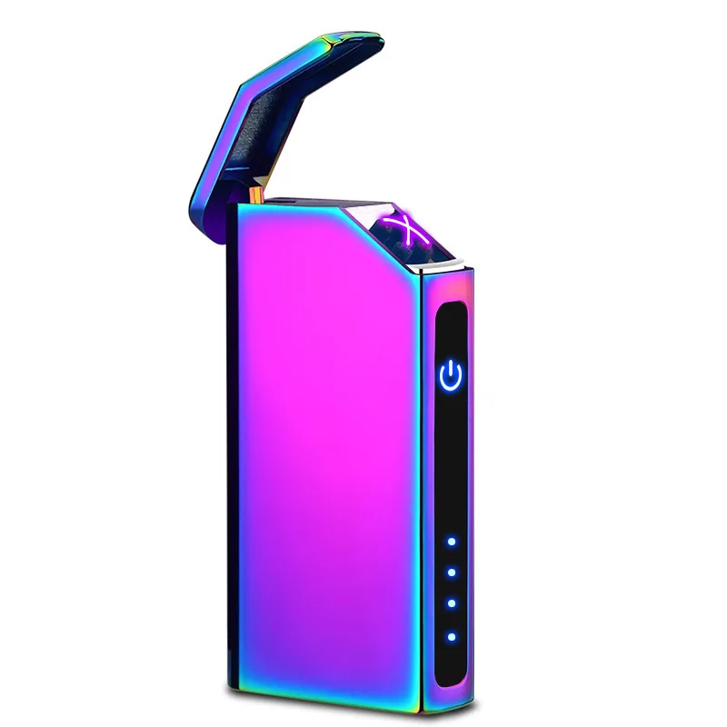 

Double Arc Torch Zine Alloy Metal Windproof and Fmaleless Lighter Portable USB Reusable Quickly Recharging Encendedores Men Gift