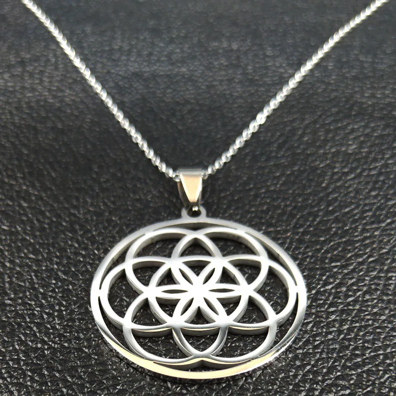New Fashion Flower of Life Stainless Steel Chain Necklace for Women Silver Color Necklace Jewelry joyas mujer N19307