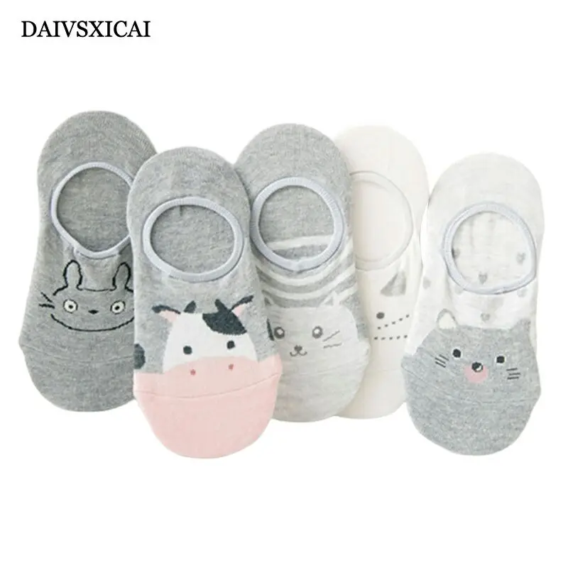 5 пара/лот = 10 шт. летние силиконовые Нескользящие женские носки с героями мультфильмов хлопковые милые дышащие незаметные женские носки