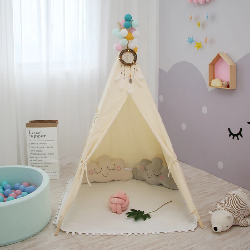 

Teepee Tent Cotton Canvas Primary colors Indian Play Tent Children's Princess Play Tent Kids Play House Birthday Festive Gift