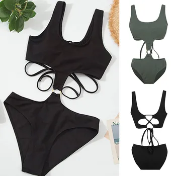 

Summer Swimsuit Women's High Waist Bikini Solid Set Biquini 2020 Filled Bra Swimwear Bathing Suit Beachwear Push Up Bikini #40