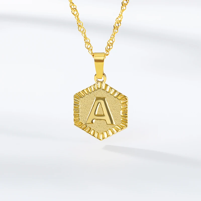 A-Z Gold Charm Capital Letter Necklace for Women Initial Fashion Letter Necklace Gold Stainless Steel Alphabet Necklaces