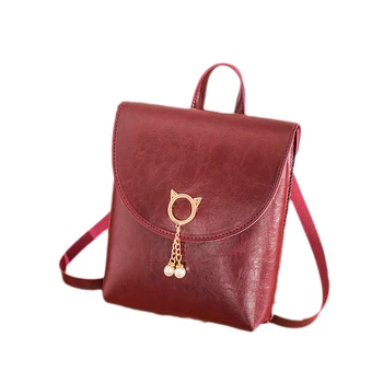 

2020 Fashionable PU Leather Backpack For Girls Cat Pendant Crossbody Bag Handbag Women Solid Color Casual Shoulder Messenger Bag