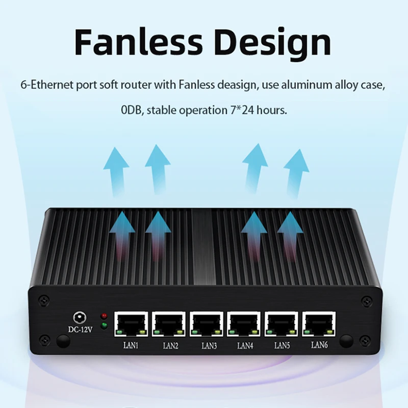 Безвентиляторный мини ПК Intel Celeron 6lan Minipc Linux Win 10 компьютер Тонкий клиент LAN USB Compute офис Pfsense Карманный Micro MINIPC