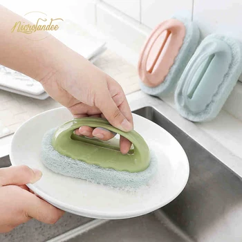 

NICROLANDEE Magic Cleaning Sponge Brush with Handle Kitchen Cleaning Household Cleaner Brush Bath Brush Tile Brush Dish Brush