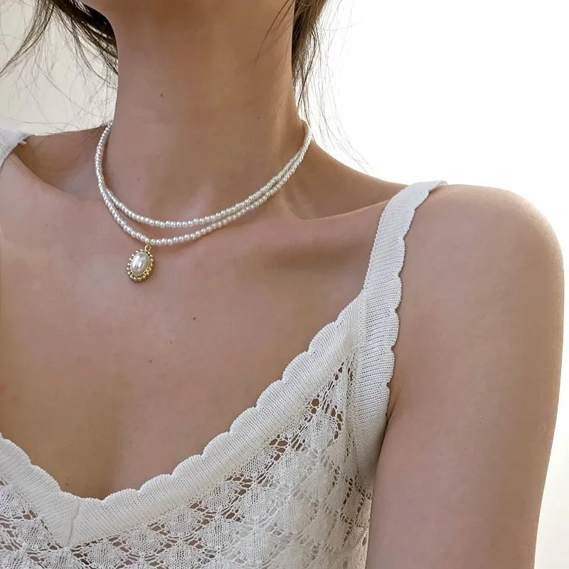 2020-New-Mini-Pearl-Choker-Necklace-For-Women-Double-Layers-Elegant-Simple-Jewelry-Collares-Gifts