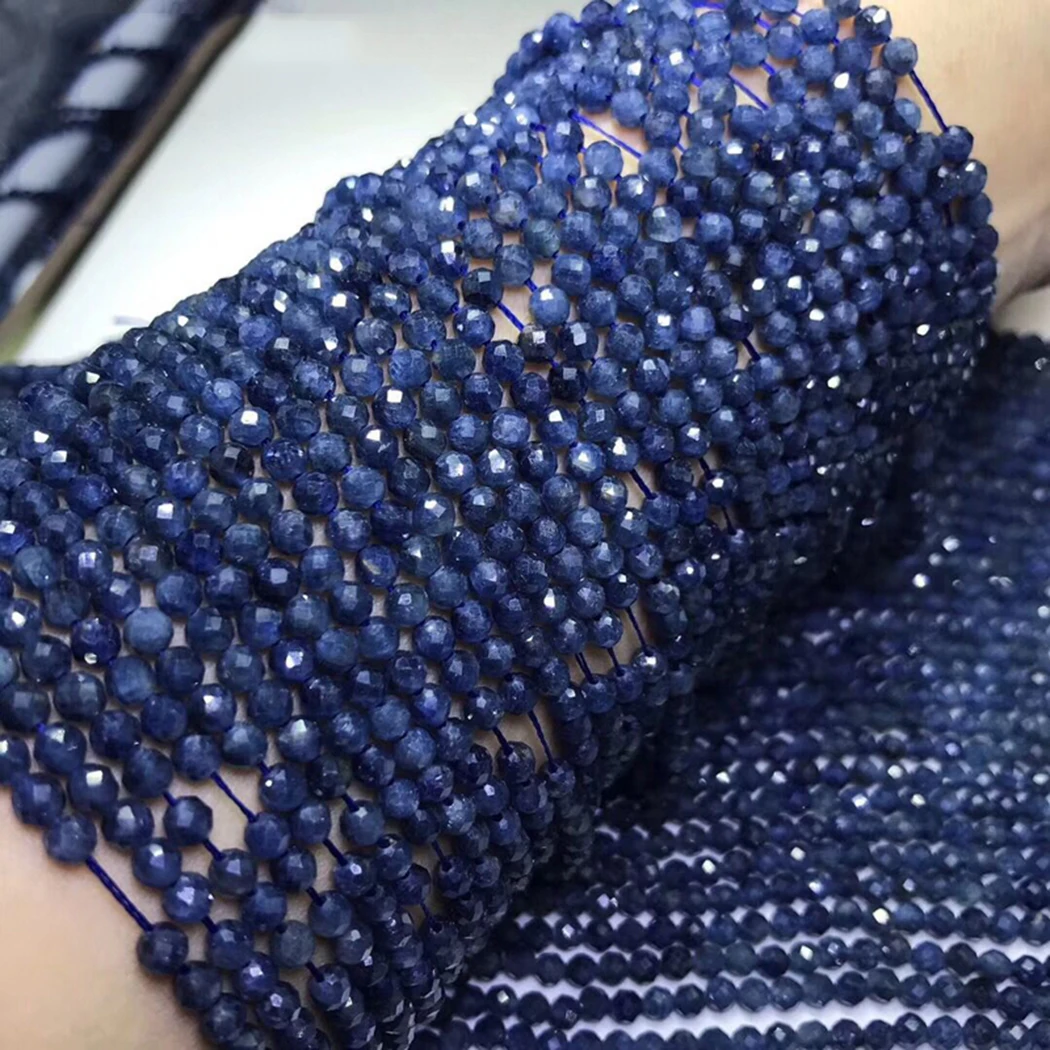 Preise Sri Lanka sapphire 4mm 3mm Natürliche Edelstein Perle Facted Runde für silber 925 schmuck Halskette Ohrring 15 zoll ICNWAY