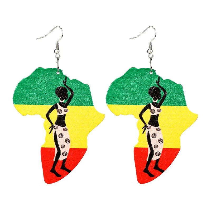 Мода Африка Карта печати висячие серьги женские уникальные винтажные девушки Аватар висячие серьги Kpopp большое имя Джокер деревянные украшения